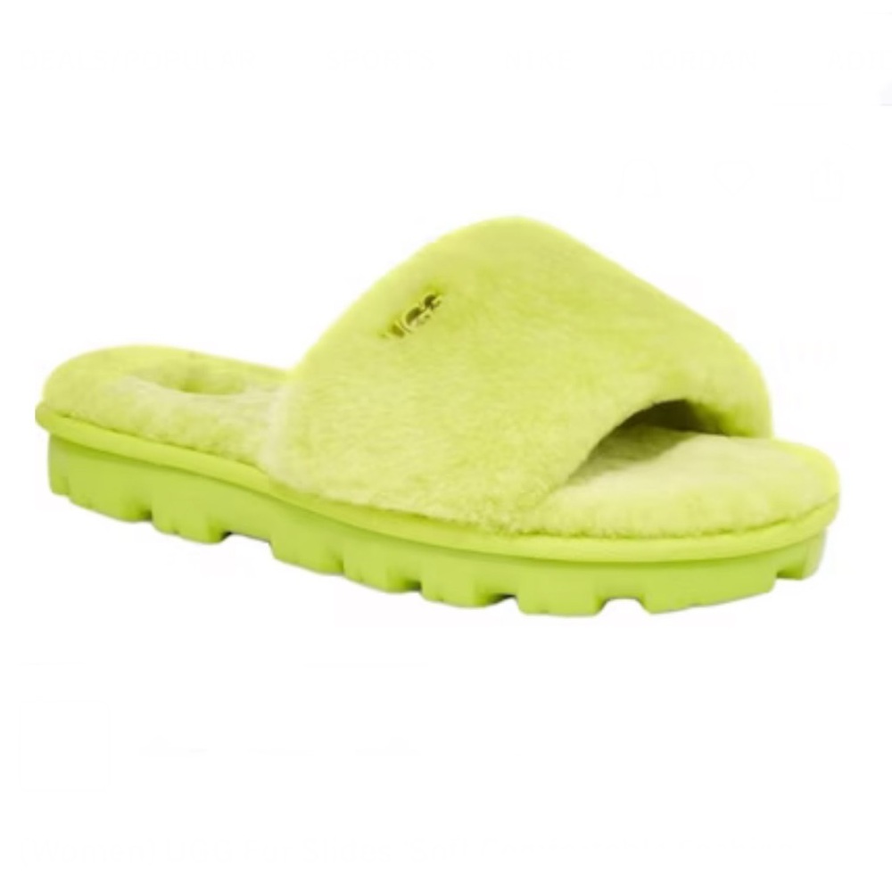 UGG Women's Neon Lime Faux Fur Slide
